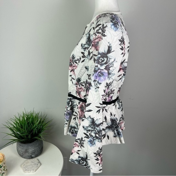 Bagatelle Womens Perforated Vegan Leather Peplum Jacket Floral Print Medium - Picture 9 of 13